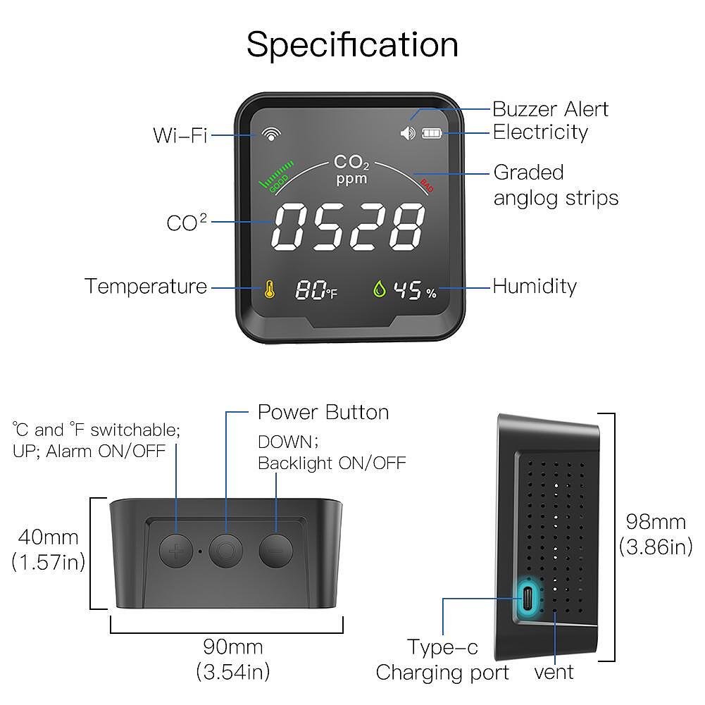 WiFi Монитор за качество на въздуха (CO, CO2, температура, влажност ...